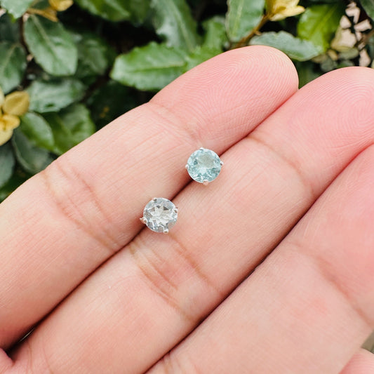 Aquamarine Stud Earrings - Real Silver