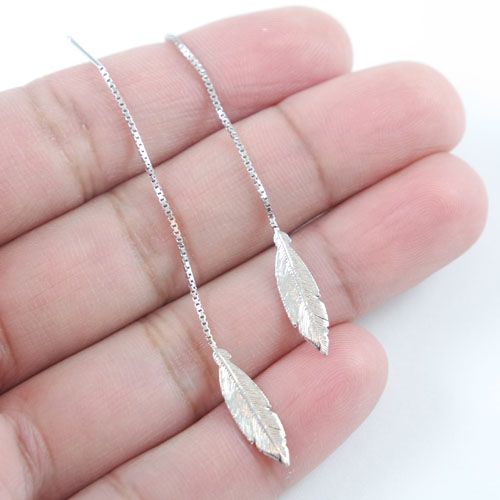 Silver Feather Pull-Through Earrings