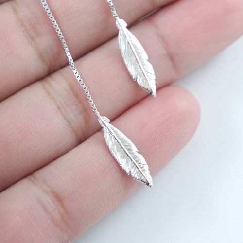 Silver Feather Pull-Through Earrings