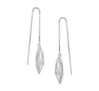 Silver Feather Pull-Through Earrings