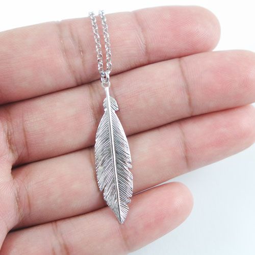 Silver Necklace Feather