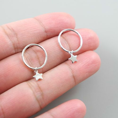 Silver Stud Earrings with a Star Charm