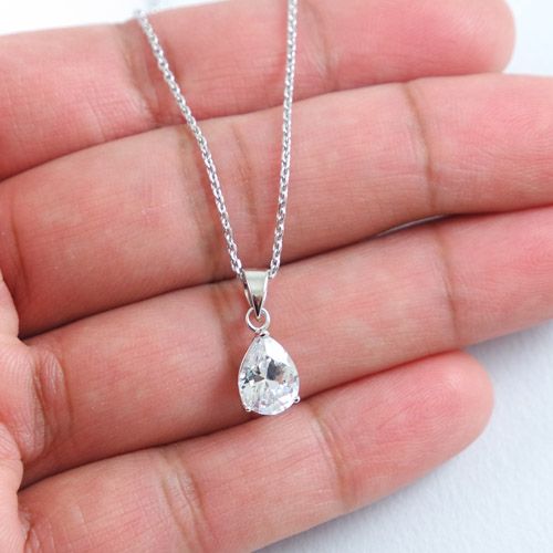 Zirconia Drop Necklace Real Silver