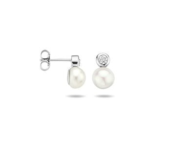 Pearl and Zirconia Stud Earrings