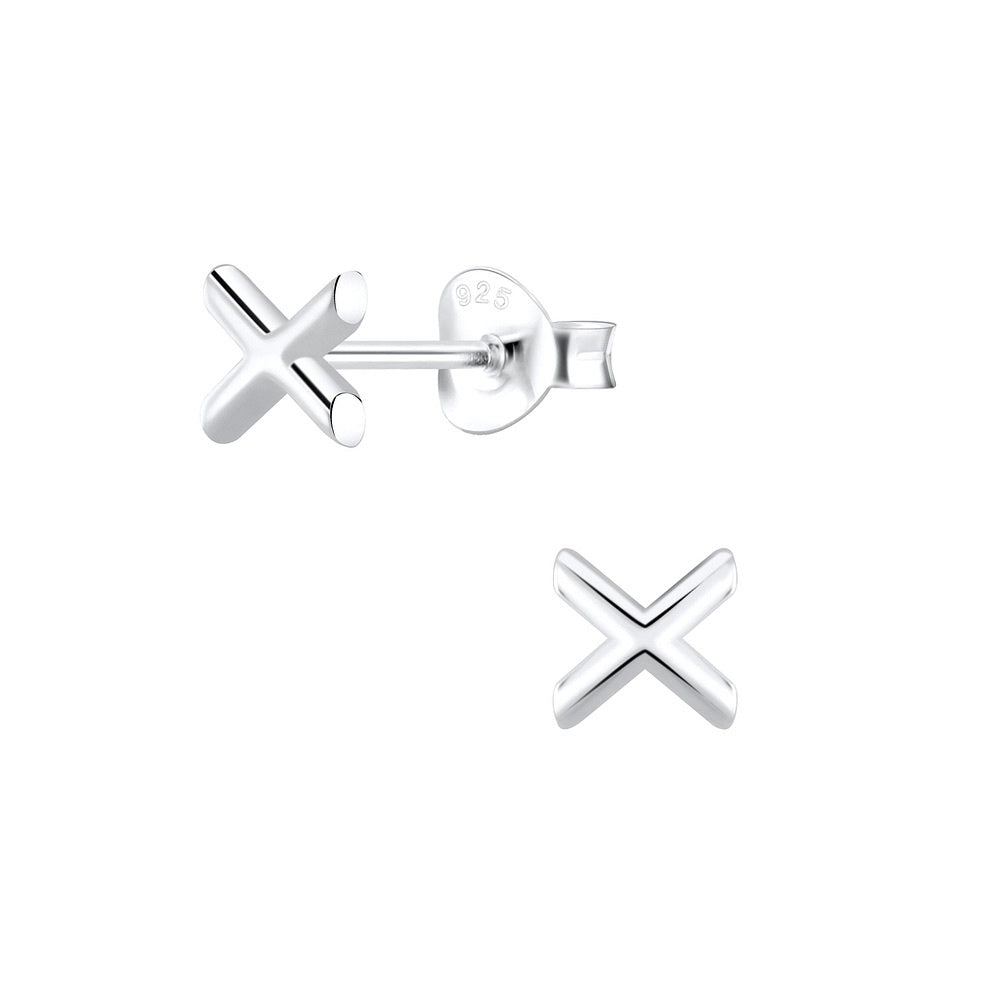 X Stud Earrings - Real Silver